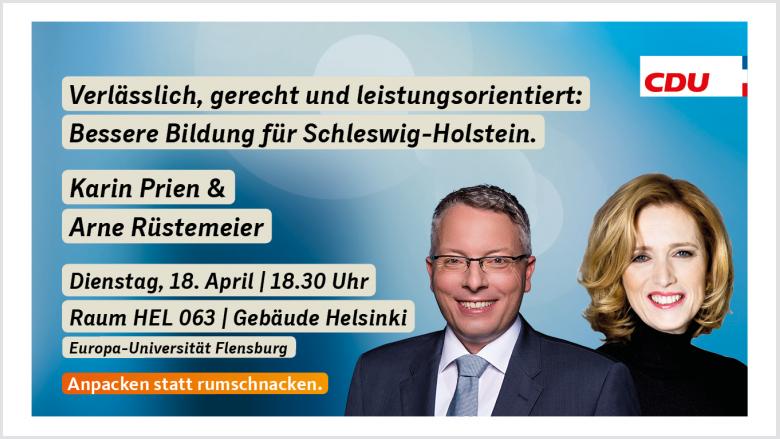 Veranstaltungseinladung mit Karin Prien und Arne Rüstemeier Veranstaltungseinladung mit Karin Prien und Arne Rüstemeier