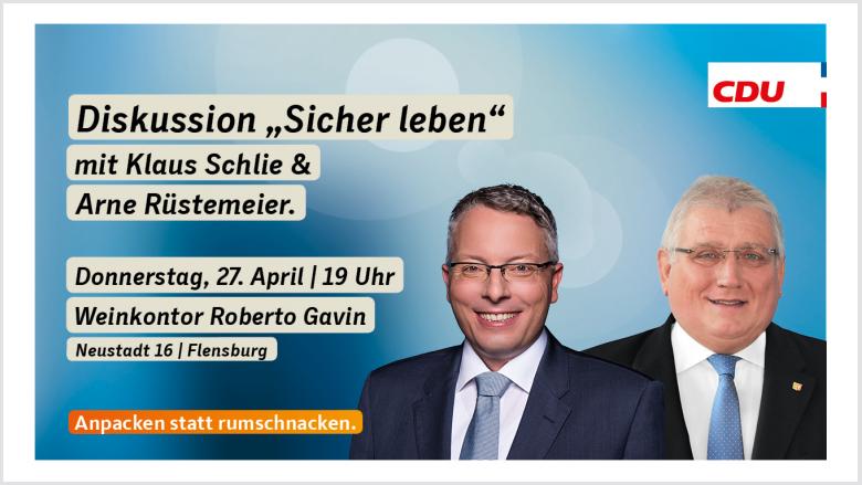 Veranstaltungseinladung mit Klaus Schlie und Arne Rüstemeier Veranstaltungseinladung mit Klaus Schlie und Arne Rüstemeier