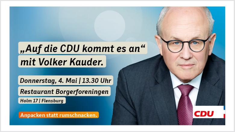 Veranstaltungseinladung mit Volker Kauder und Arne Rüstemeier